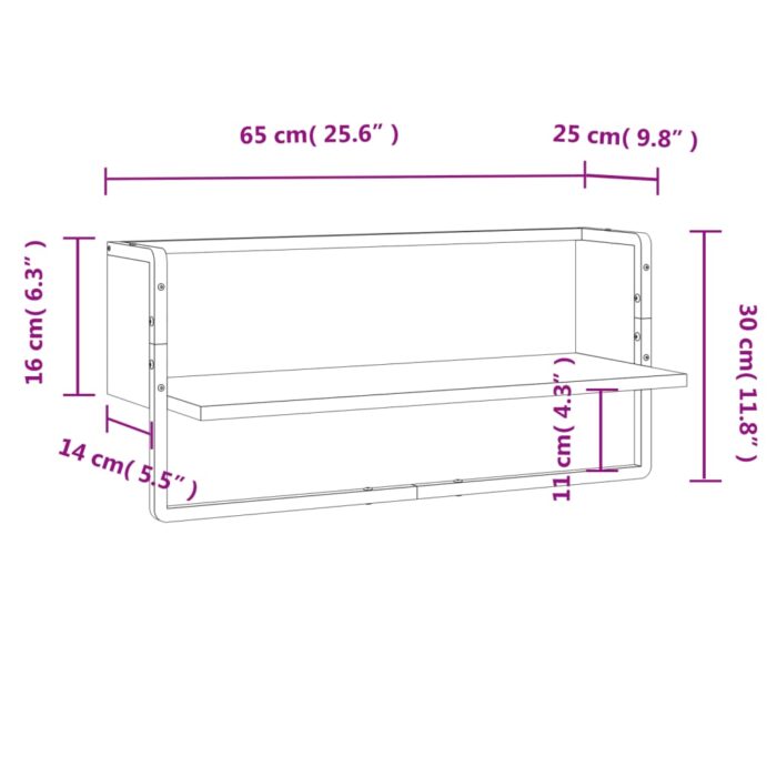 Étagère murale avec barre sonoma gris 65x25x30 cm – Image 6