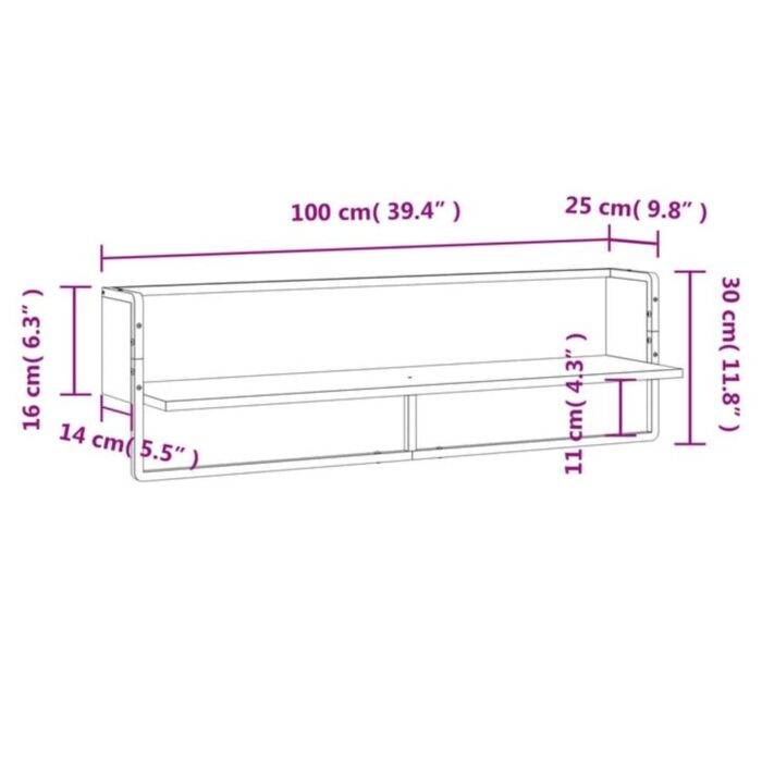 Étagère murale avec barre sonoma gris 100x25x30 cm – Image 6