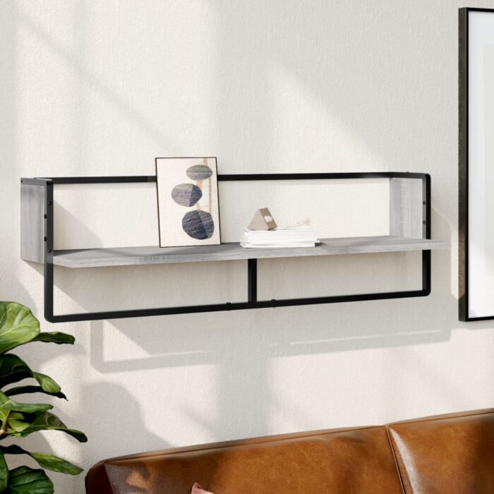 Étagère murale avec barre sonoma gris 100x25x30 cm – Image 1