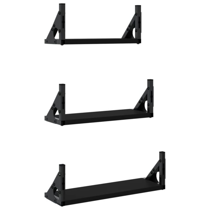 Ensemble d'étagères murales 3 pcs noir bois d'ingénierie – Image 4