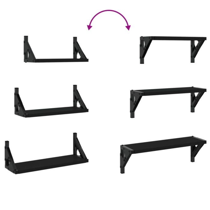 Ensemble d'étagères murales 3 pcs noir bois d'ingénierie – Image 5