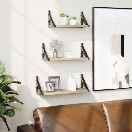 Ensemble d'étagères murales 3pcs chêne sonoma bois d'ingénierie