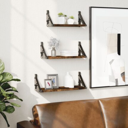 Ensemble d'étagères murales 3 pcs chêne fumé bois d'ingénierie