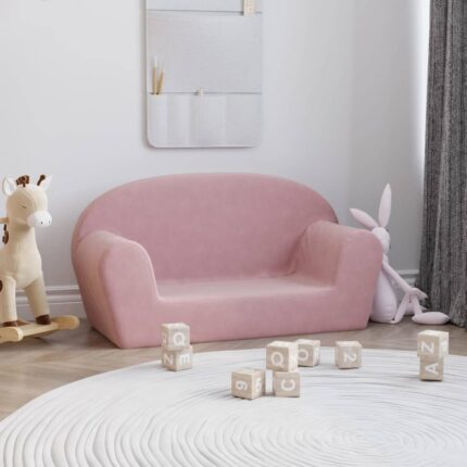 Canapé pour enfants 2 places rose peluche douce