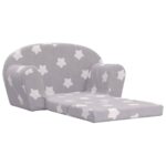 Canapé-lit enfant 2 places gris clair étoiles peluche douce – Image 2