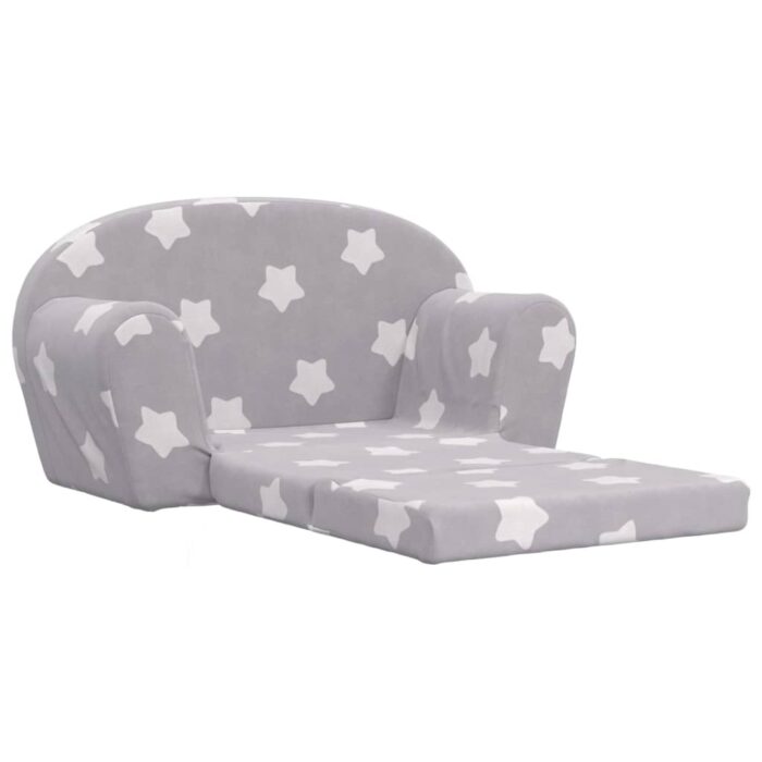 Canapé-lit enfant 2 places gris clair étoiles peluche douce – Image 2