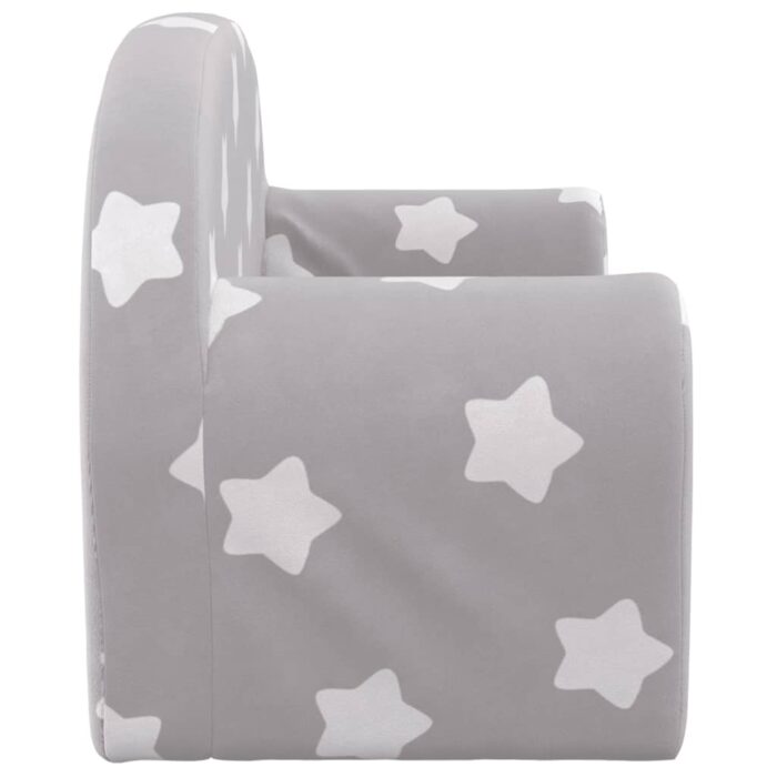 Canapé-lit enfant 2 places gris clair étoiles peluche douce – Image 3