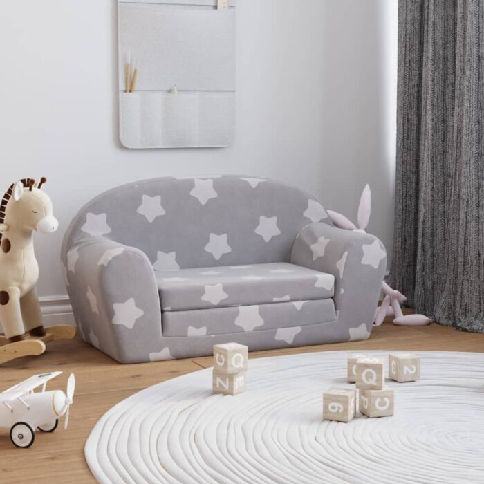 VXL8721012056756_m_en_hd_1.jpg Canapé-lit enfant 2 places gris clair étoiles peluche douce – Image 1