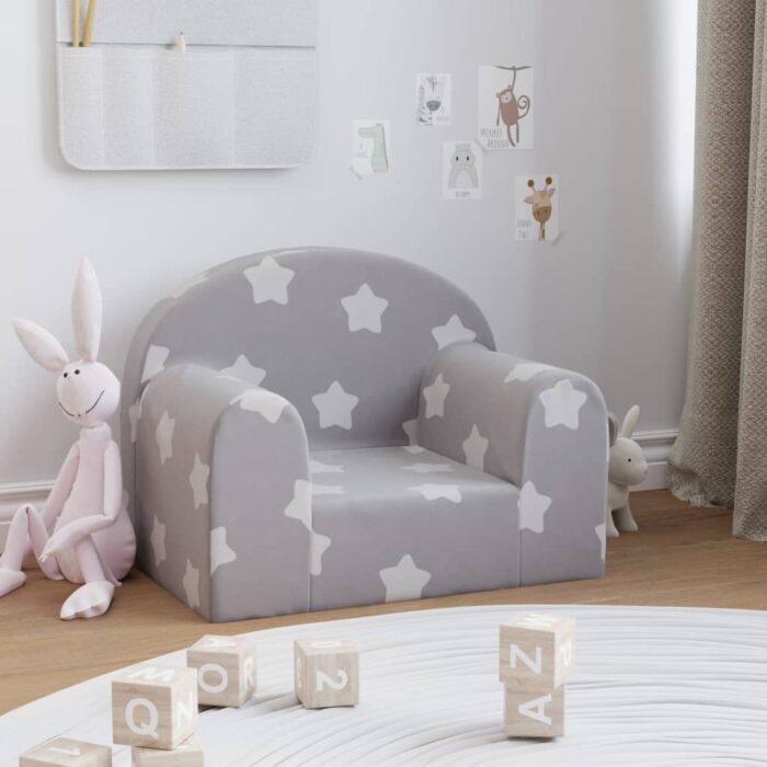 Canapé pour enfants gris clair avec étoiles peluche douce – Image 1