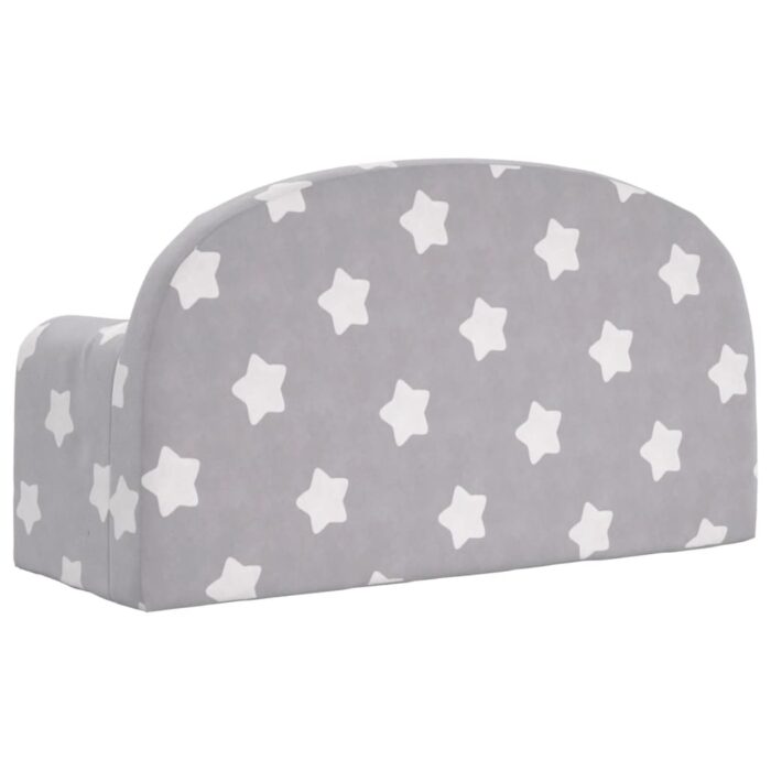Canapé enfants 2 places gris clair avec étoiles peluche douce – Image 3