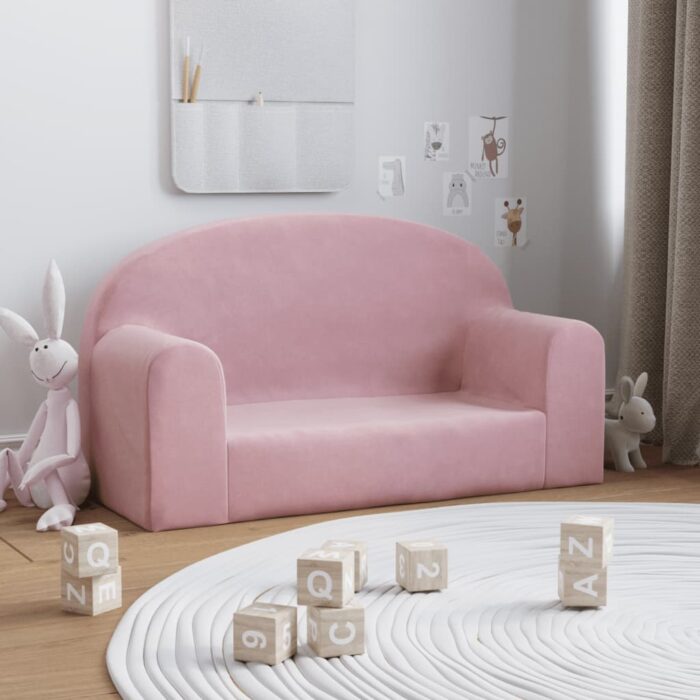 Canapé pour enfants 2 places rose peluche douce – Image 1