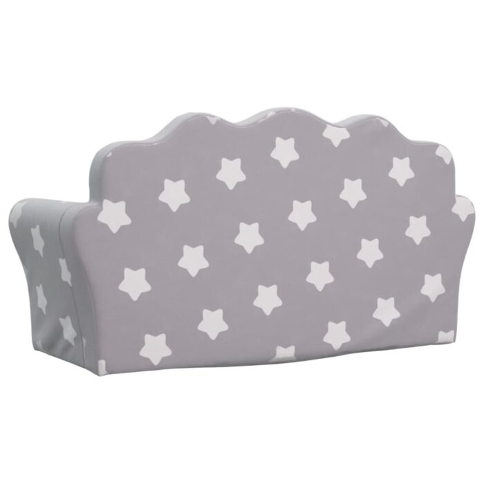 Canapé enfants 2 places gris clair avec étoiles peluche douce – Image 3