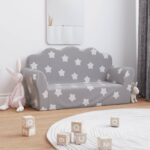 Canapé enfants 2 places gris clair avec étoiles peluche douce