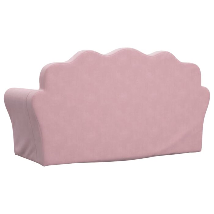 Canapé pour enfants 2 places rose peluche douce – Image 3
