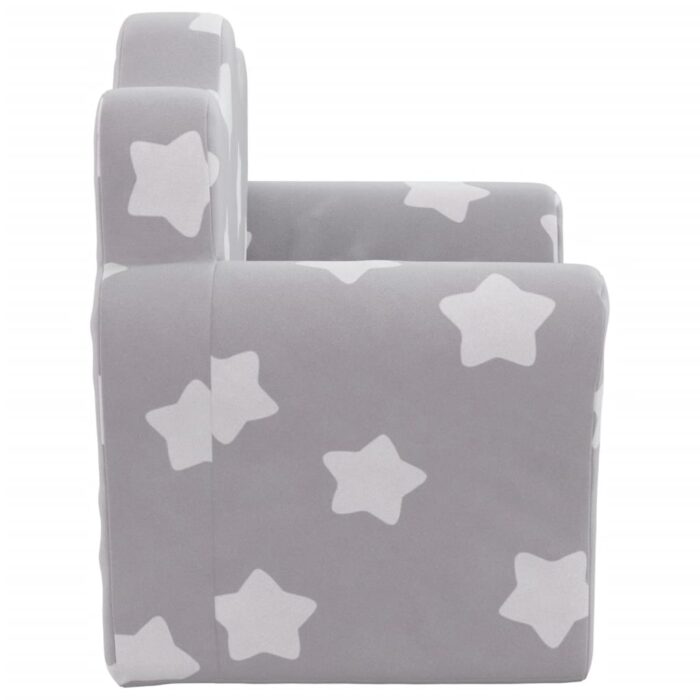 Canapé-lit pour enfants gris clair avec étoiles peluche douce – Image 3