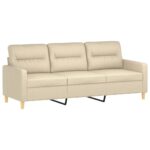 Canapé 3 places avec oreillers décoratifs crème 180 cm tissu – Image 2