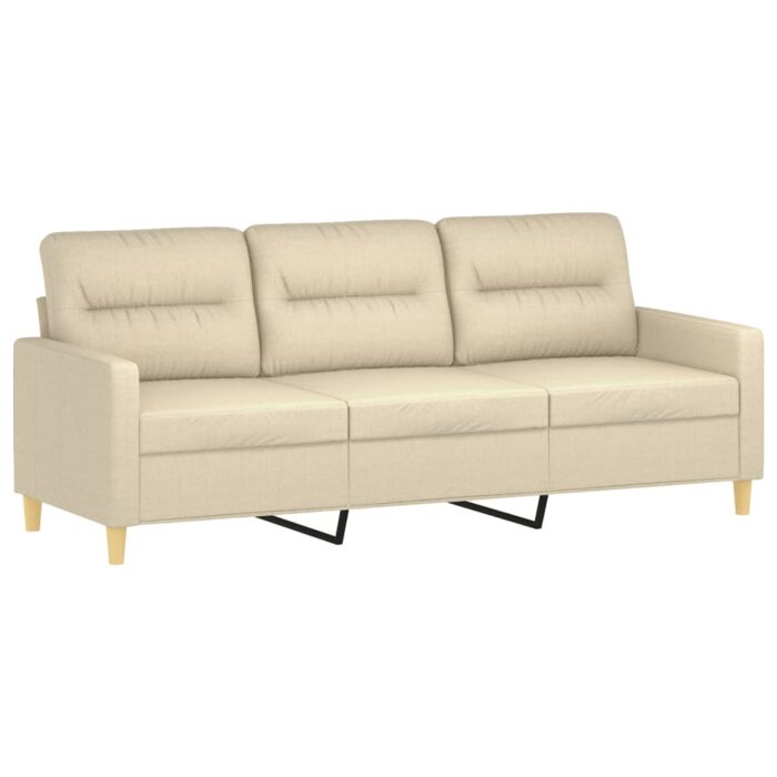 Canapé 3 places avec oreillers décoratifs crème 180 cm tissu – Image 2