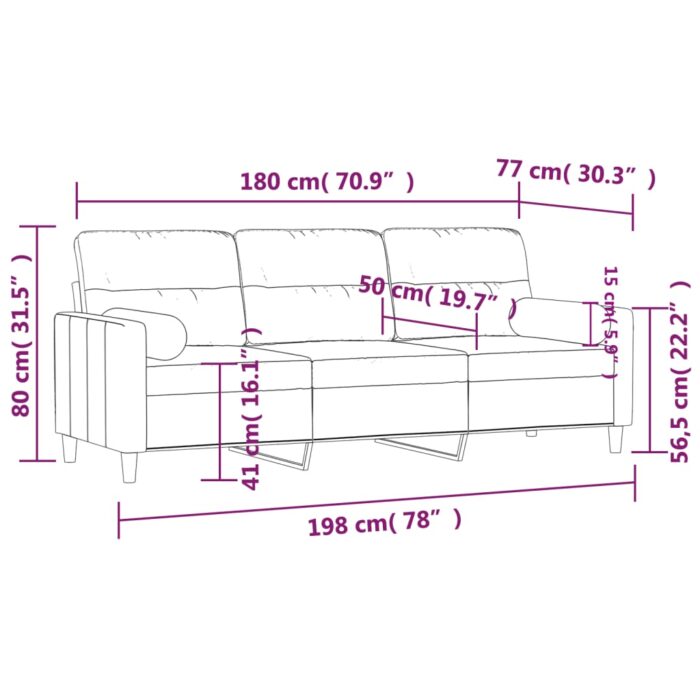 Canapé 3 places avec oreillers décoratifs crème 180 cm tissu – Image 6