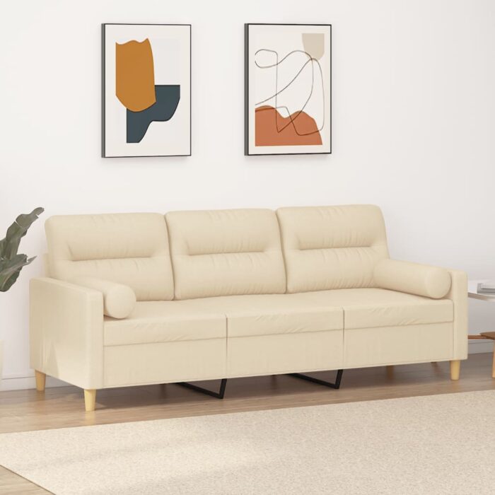 VXL8721012057982_m_en_hd_1.jpg Canapé 3 places avec oreillers décoratifs crème 180 cm tissu – Image 1