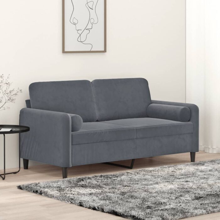 Canapé 2 places avec oreillers gris foncé 140 cm velours – Image 1
