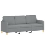 Canapé 3 places avec oreillers gris clair 180 cm tissu – Image 2