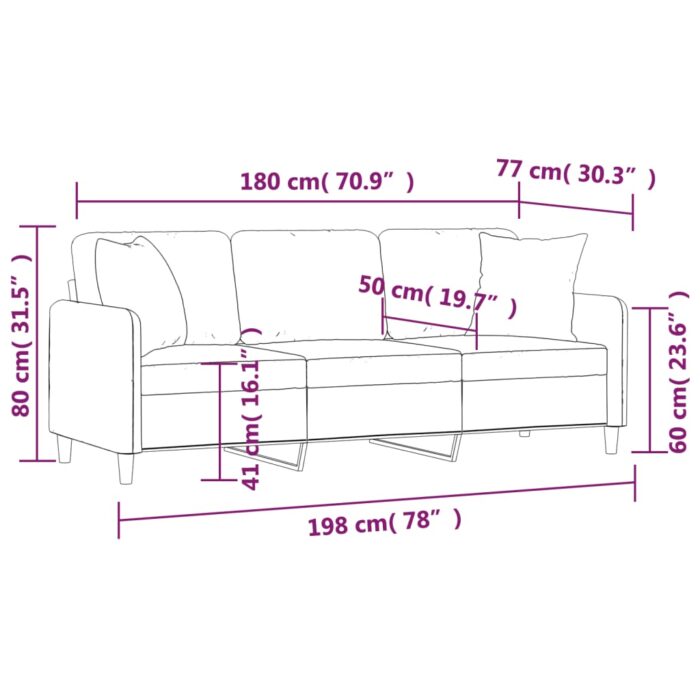 Canapé 3 places avec oreillers gris clair 180 cm tissu – Image 6