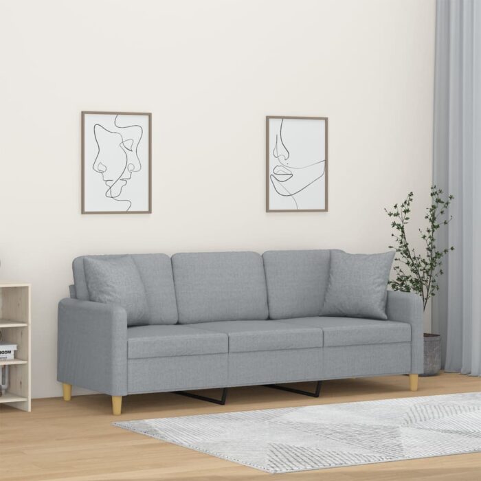 Canapé 3 places avec oreillers gris clair 180 cm tissu – Image 1