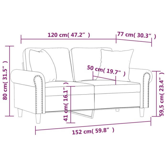 Canapé 2 places avec oreillers gris foncé 120 cm velours – Image 6