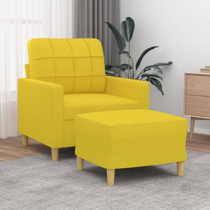 Fauteuil avec repose-pied Jaune clair 60 cm Tissu – Image 1