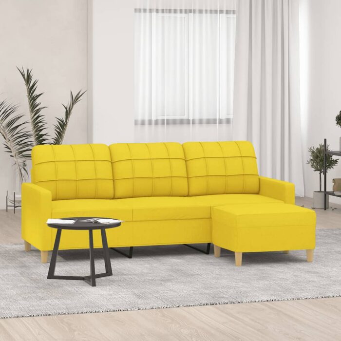 Canapé à 3 places avec repose-pieds Jaune clair 180 cm Tissu – Image 1