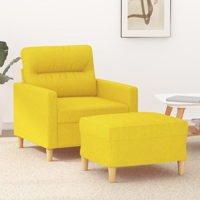 Fauteuil avec repose-pied Jaune clair 60 cm Tissu – Image 1