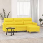 Canapé à 3 places avec repose-pieds Jaune clair 180 cm Tissu