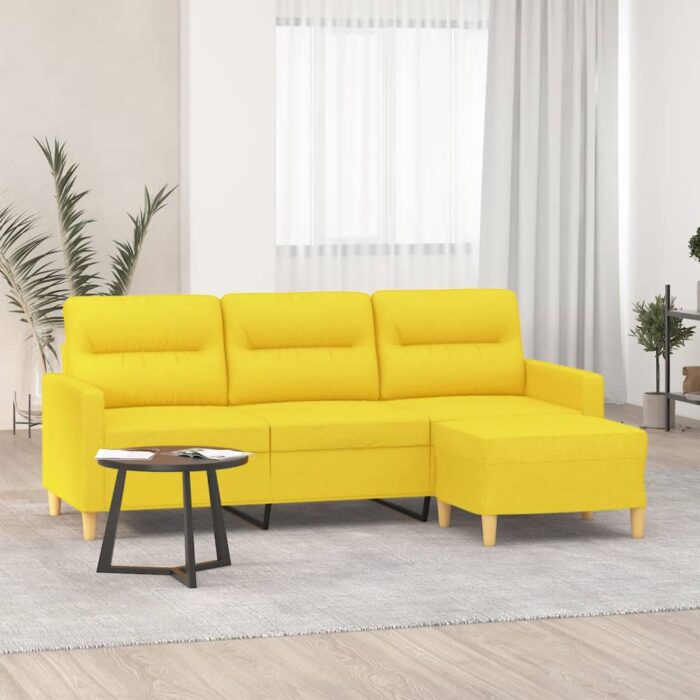 Canapé à 3 places avec repose-pieds Jaune clair 180 cm Tissu – Image 1