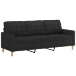 Ensemble de canapés 3 pcs avec coussins Noir Tissu – Image 3