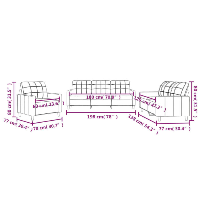 Ensemble de canapés 3 pcs avec coussins Noir Tissu – Image 6