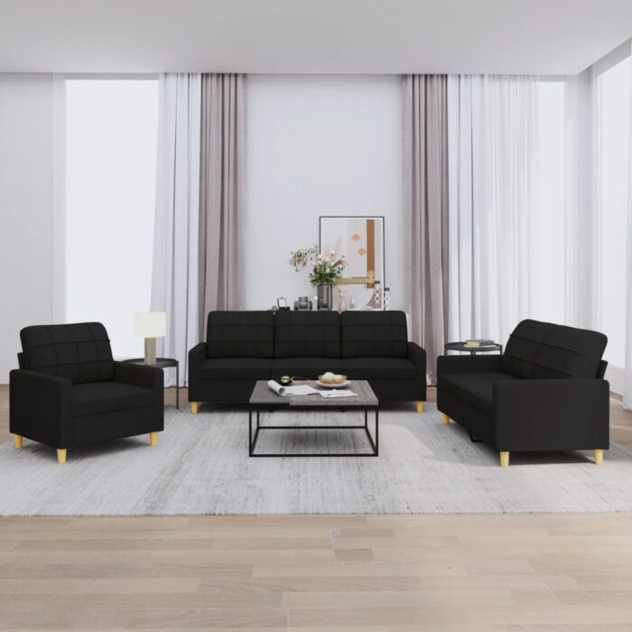 Ensemble de canapés 3 pcs avec coussins Noir Tissu – Image 1