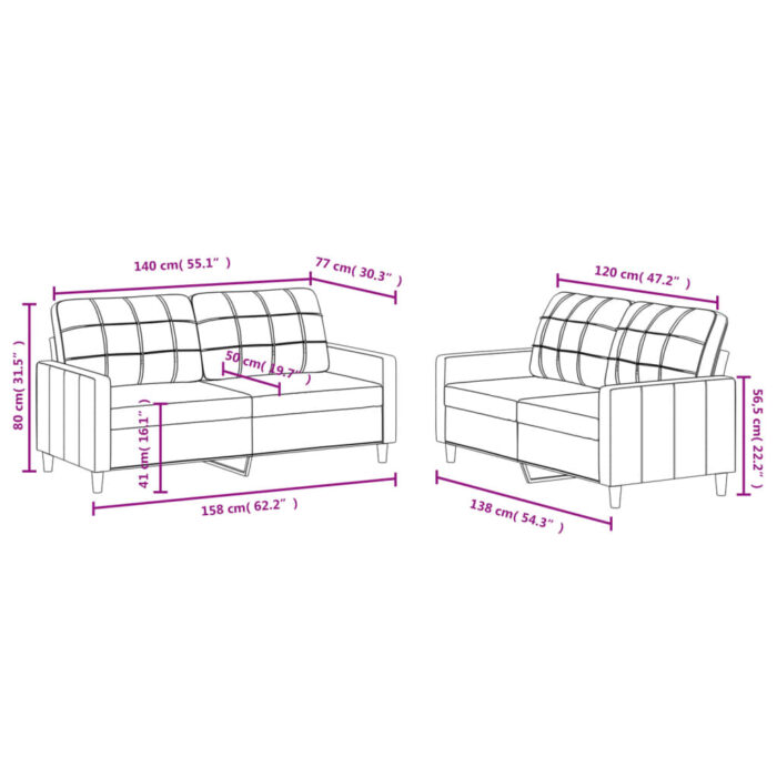 Ensemble de canapés 2 pcs avec coussins Marron Tissu – Image 4