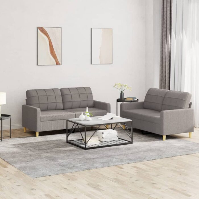 Ensemble de canapés 2 pcs avec coussins Taupe Tissu – Image 1