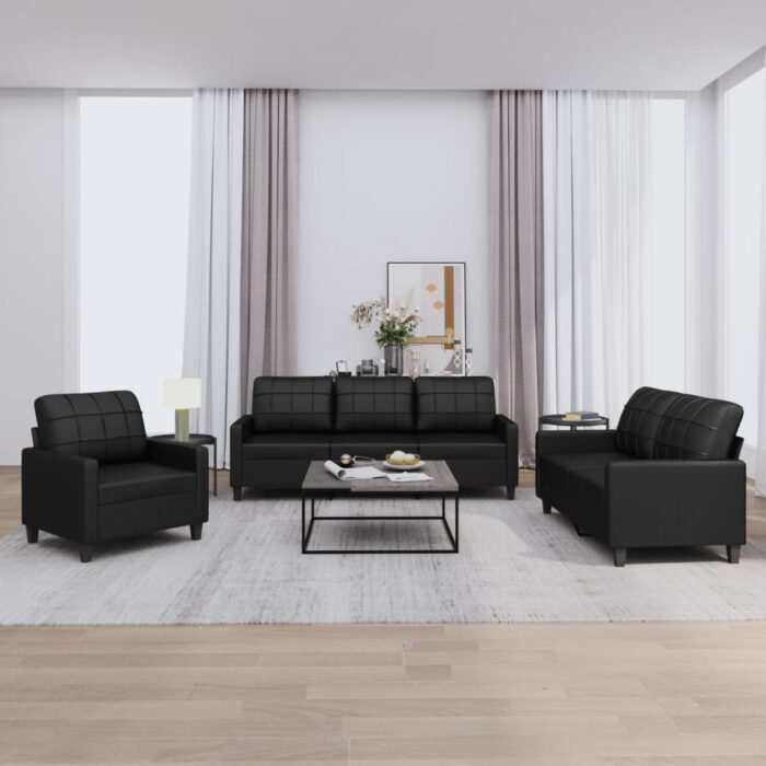 Ensemble de canapés 3 pcs avec coussins Noir Similicuir – Image 1
