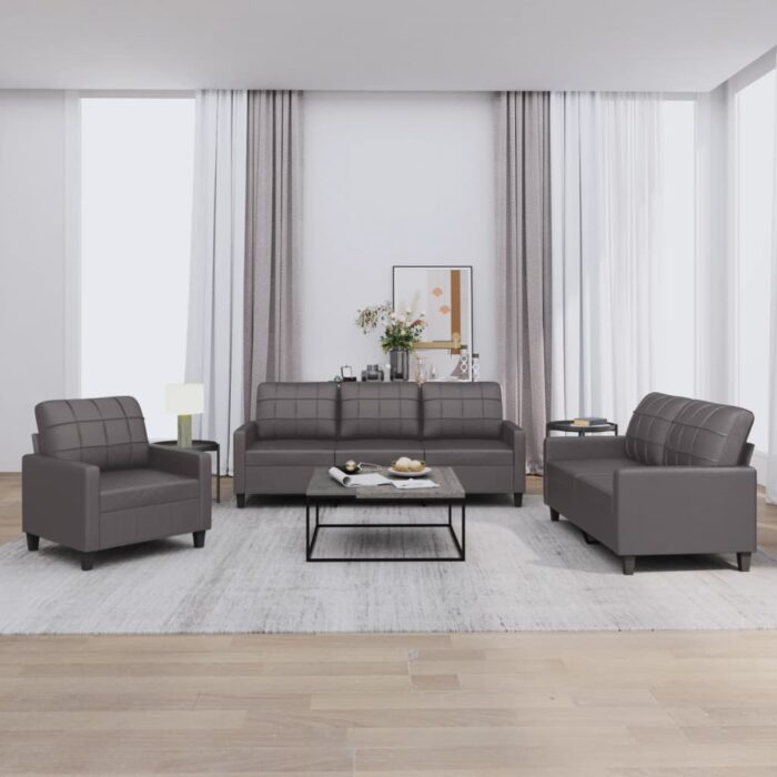 Ensemble de canapés 3 pcs avec coussins Gris Similicuir – Image 1