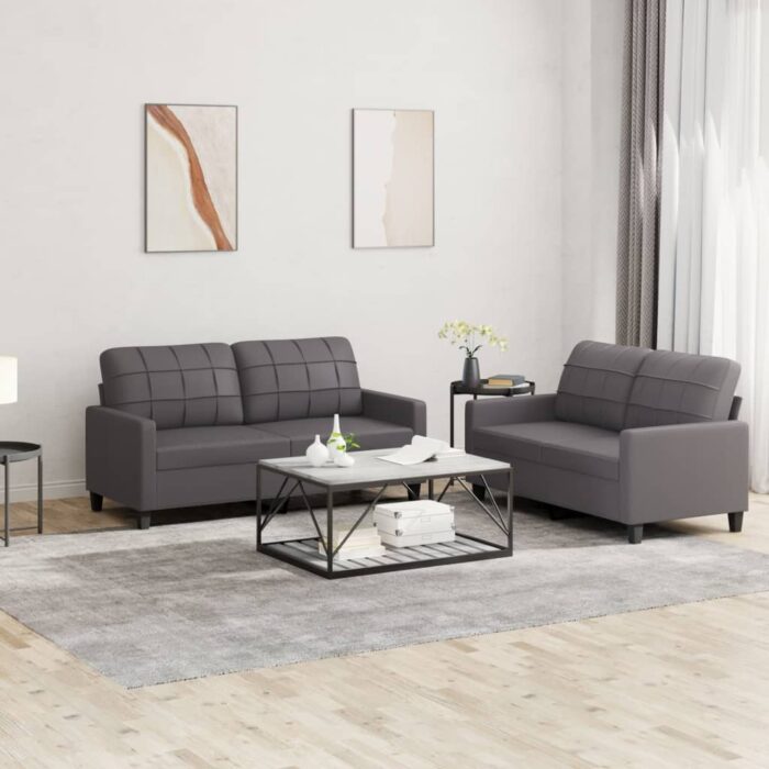 Ensemble de canapés 2 pcs avec coussins Gris Similicuir – Image 1