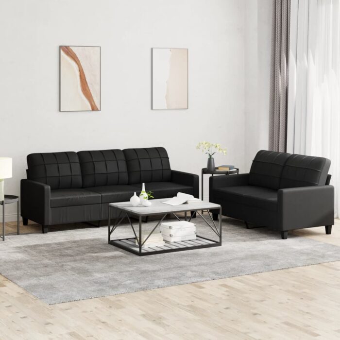 Ensemble de canapés 2 pcs avec coussins Noir Similicuir – Image 1