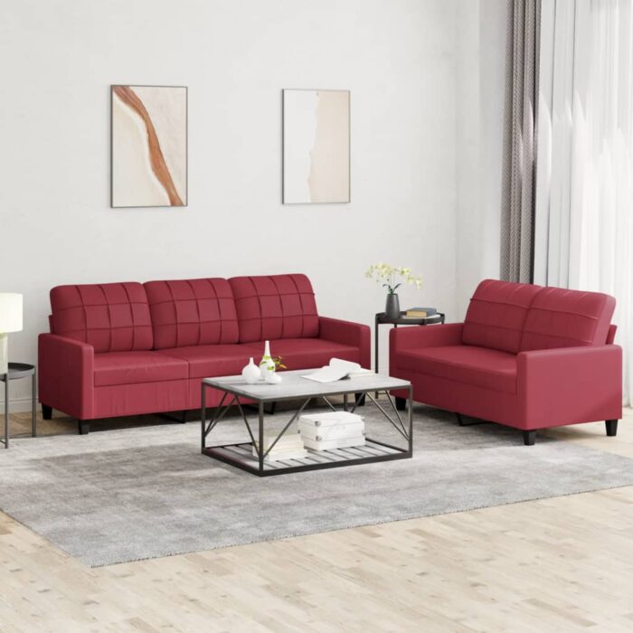 Ensemble de canapés 2 pcs et coussins Rouge bordeaux Similicuir – Image 1