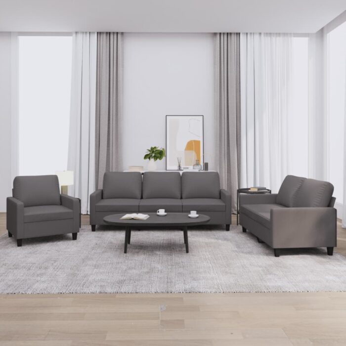 Ensemble de canapés 3 pcs avec coussins Gris Similicuir – Image 1