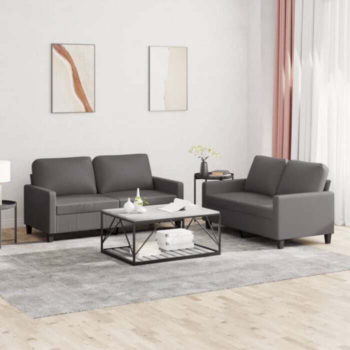 Ensemble de canapés 2 pcs avec coussins Gris Similicuir – Image 1