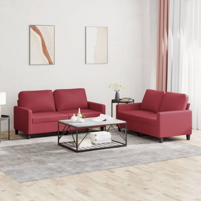 Ensemble de canapés 2 pcs et coussins Rouge bordeaux Similicuir – Image 1