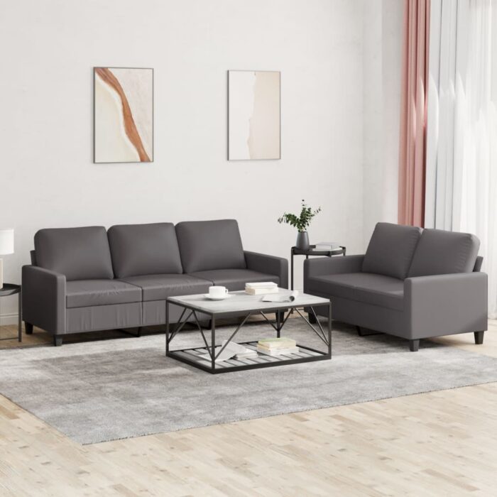 Ensemble de canapés 2 pcs avec coussins Gris Similicuir – Image 1
