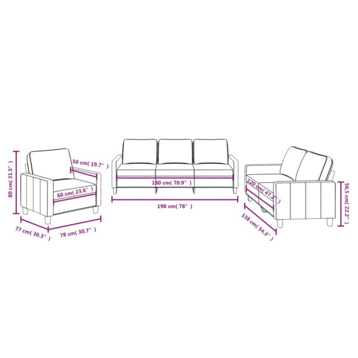 Ensemble de canapés 3 pcs avec coussins Crème Tissu – Image 6