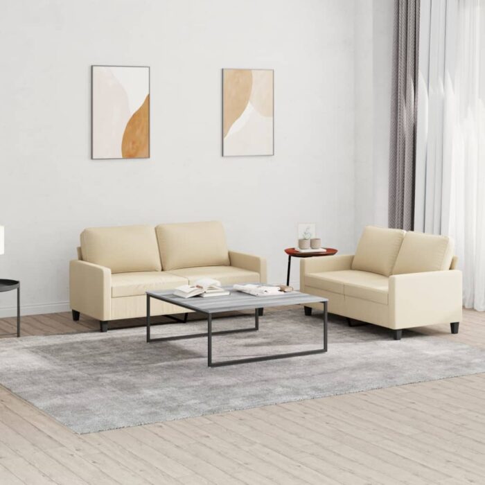 VXL8721012064133_m_en_hd_1.jpg Ensemble de canapés 2 pcs avec coussins Crème Tissu – Image 1