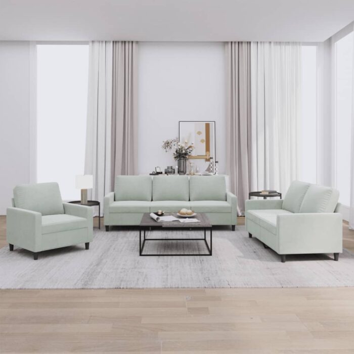 Ensemble de canapés 3 pcs avec coussins Gris clair Velours – Image 1